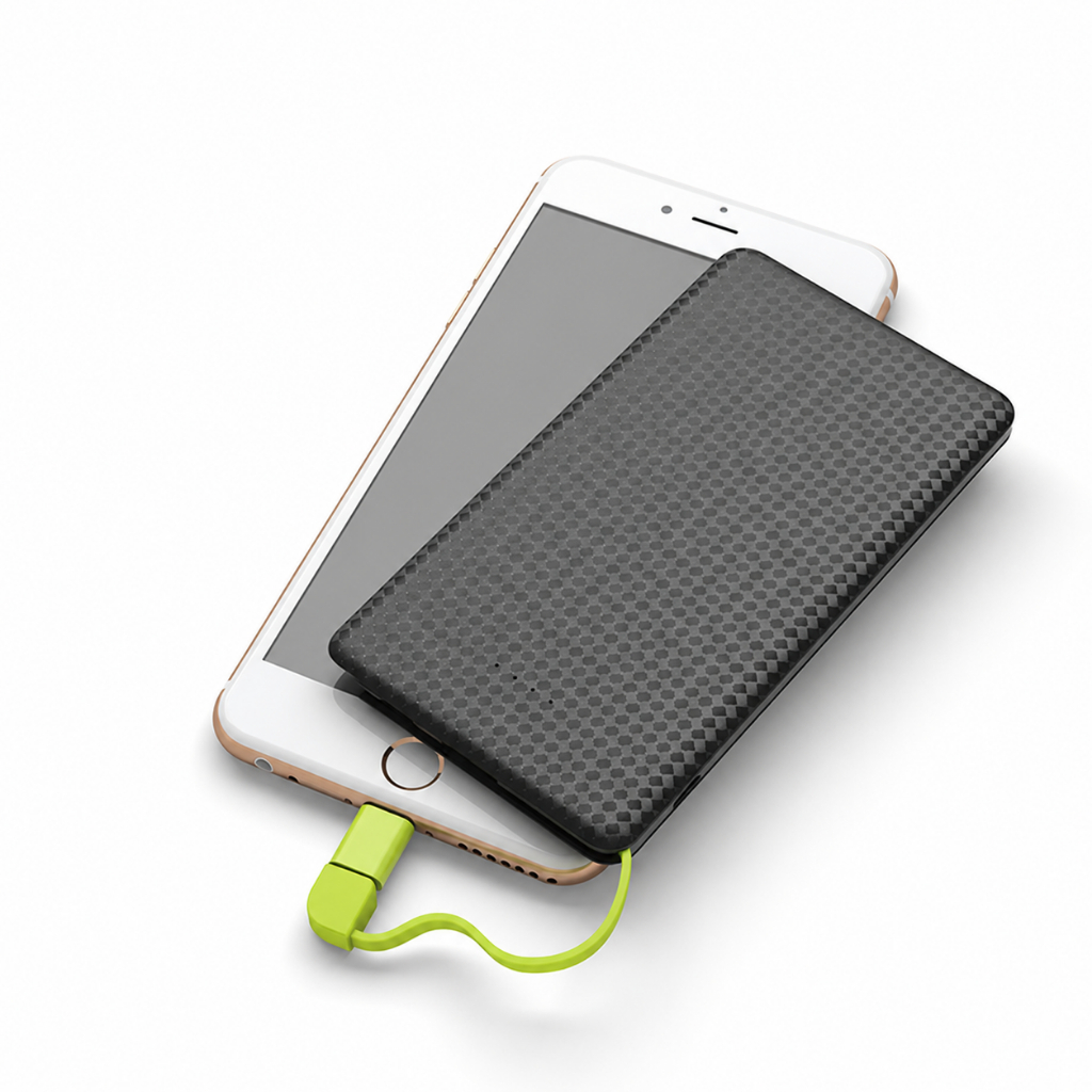 Power Bank Slim 10000mAh Carregador Portátil Rápido Compacto com Cabos Integrados Recarregável de Bolso