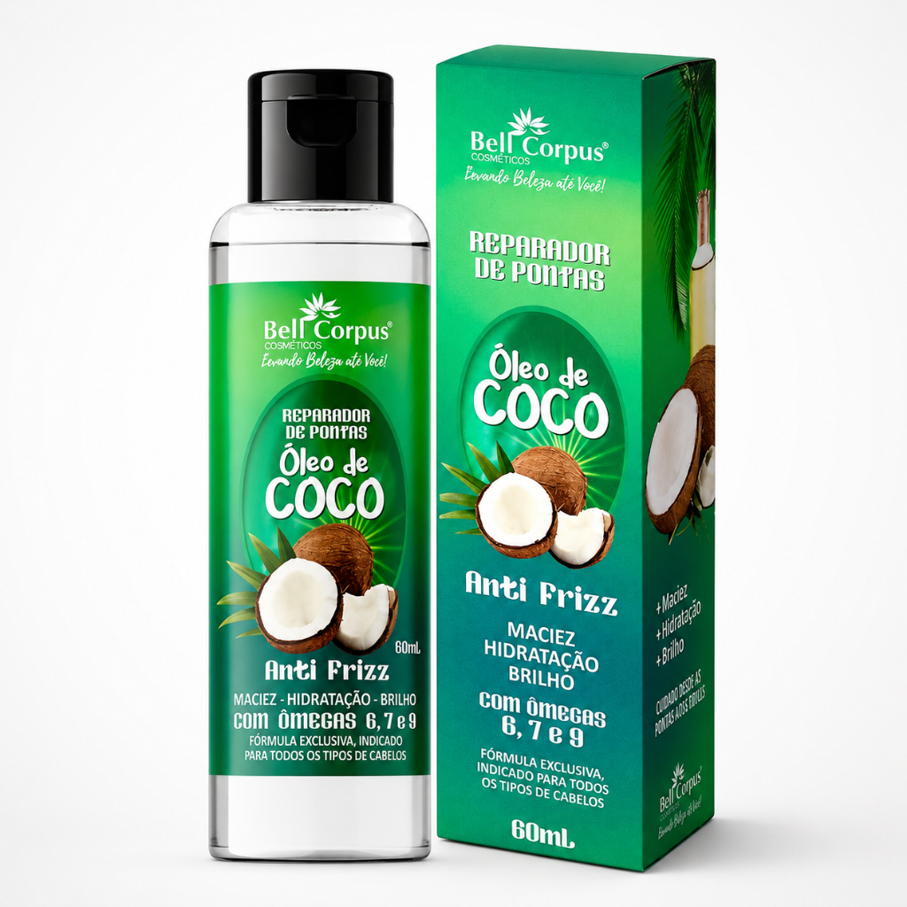 Reparador de Pontas Óleo de Coco 60ml Maciez Hidratação e Brilho - Bell Corpus