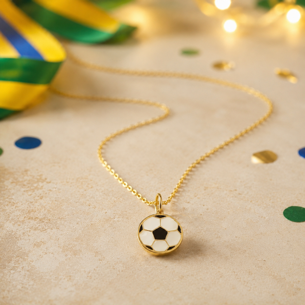 Corrente Infantil Menino Pingente Bola Folheado Ouro 18k Masculino Hipoalergênico Caixinha Presente