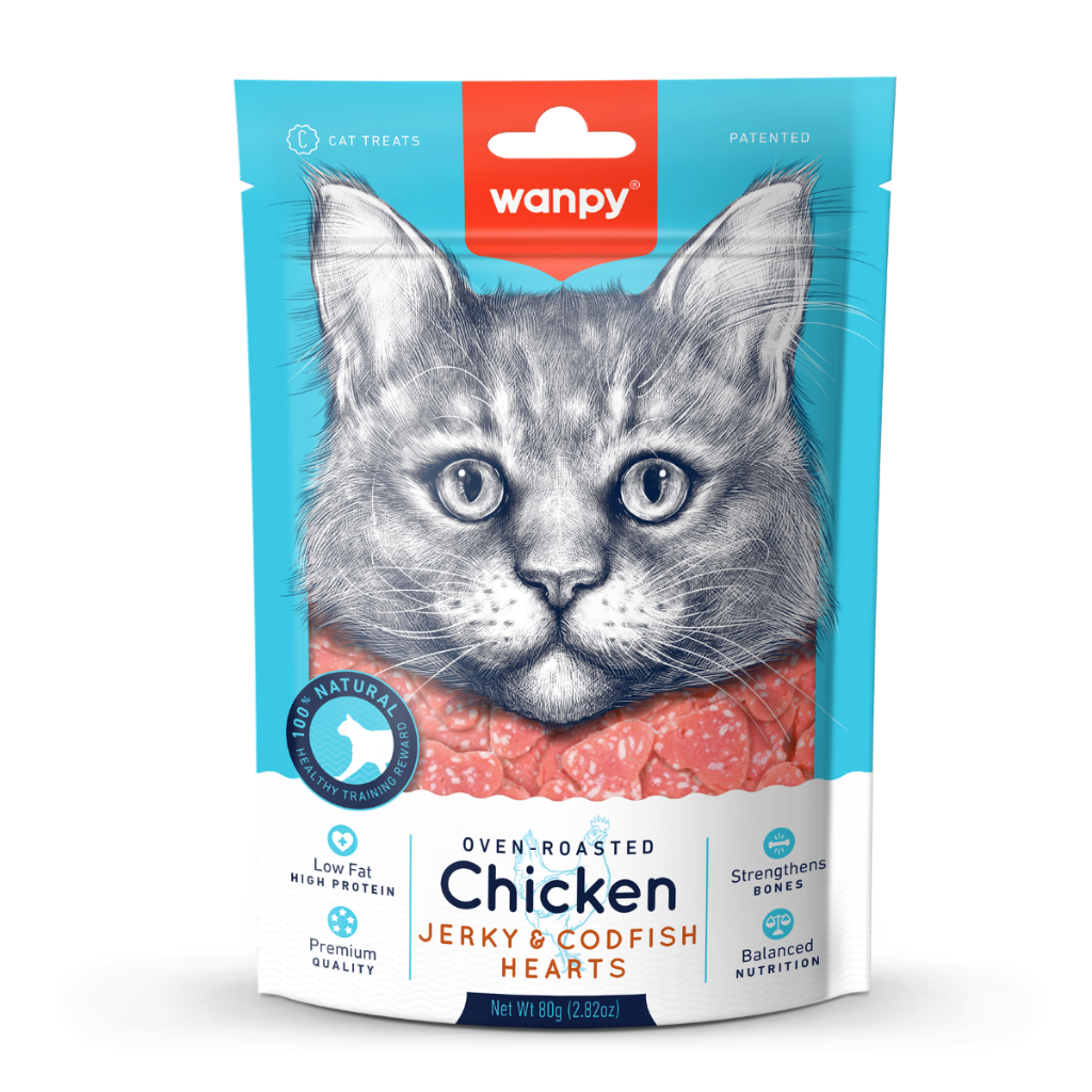Truly Wanpy Petisco para Gatos Mini Corações de Frango e Peixe 80g