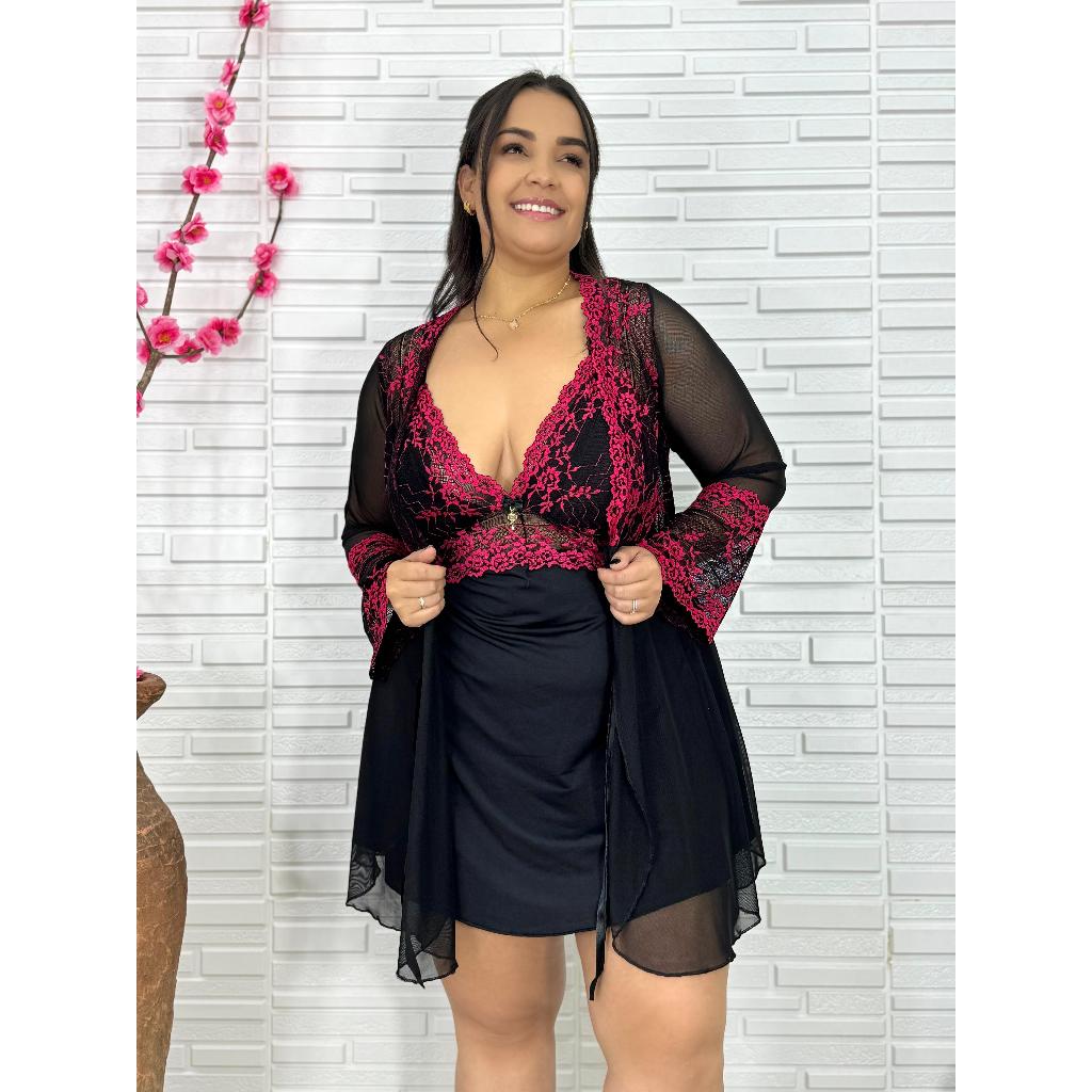 Robe Feminino Plus Size Bicolor Tule Renda Bicolor Hobby Luxo Sensual Linha Premuim (Vai na Caixa)