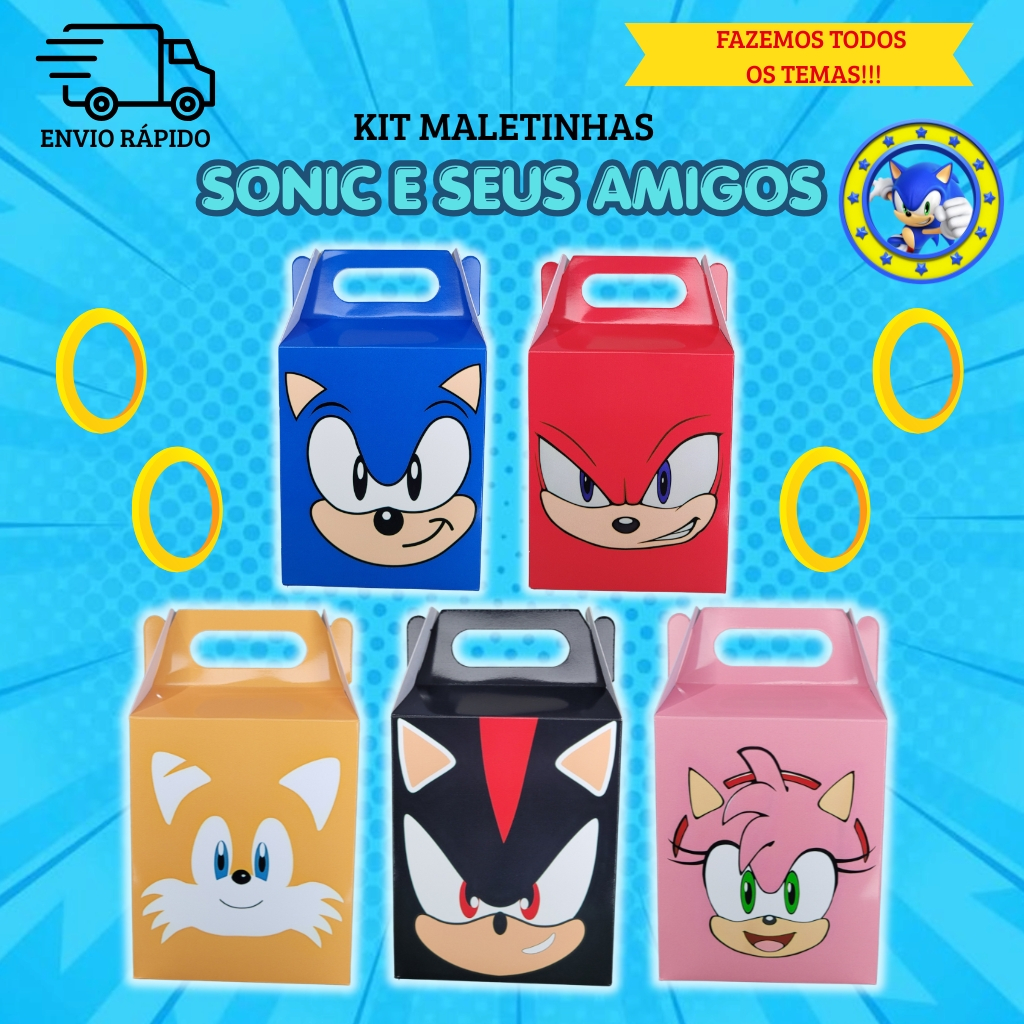 Caixinha Maletinha Personalizada - TURMA DO SONIC - Lembrancinha Pegue e Monte - Fazemos qualquer tema
