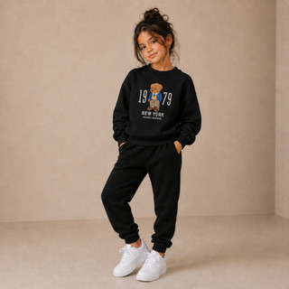 Conjunto Moletom Infantil Urso Fofo 1979 Blusa de Frio Estiloso Americano Quentinho Flanelado