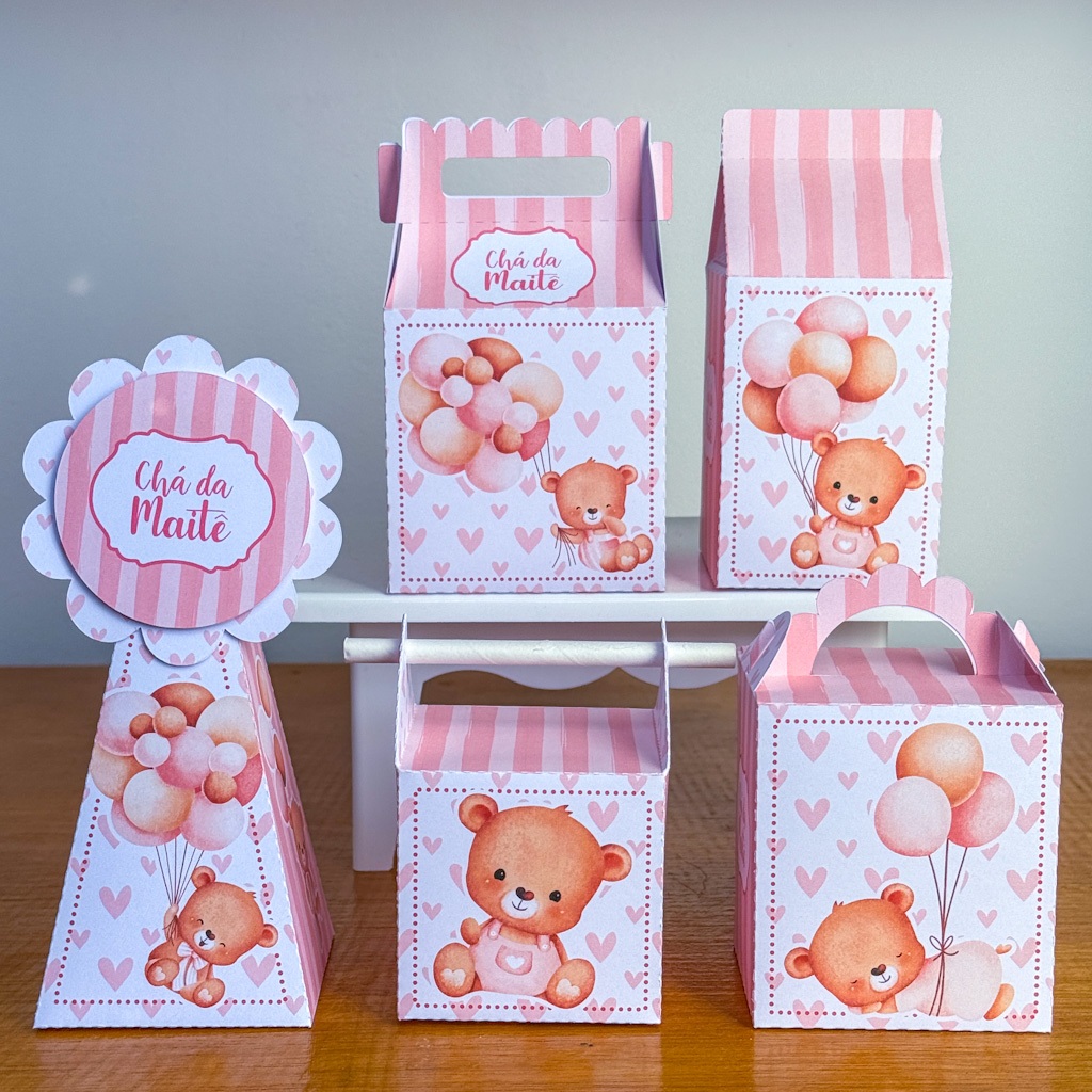 KIT PEGUE E MONTE PERSONALIZADO- Kit Festa Tema URSINHA ROSA, CHA DE BEBE, CHA REVELAÇÃO