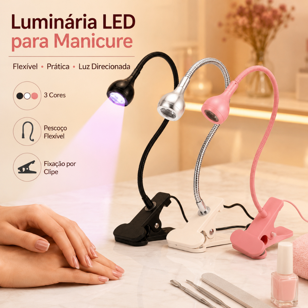 Secador UV de Unhas com Presilha para Fixar na Mesa, Luminária Flexível para Manicure DIY em Casa