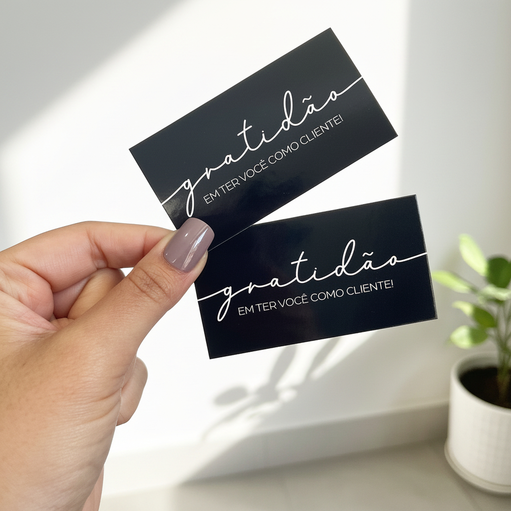 Cartão Agradecimento ao Cliente Gratidao ter você como cliente tamanho 5x9cm Preto