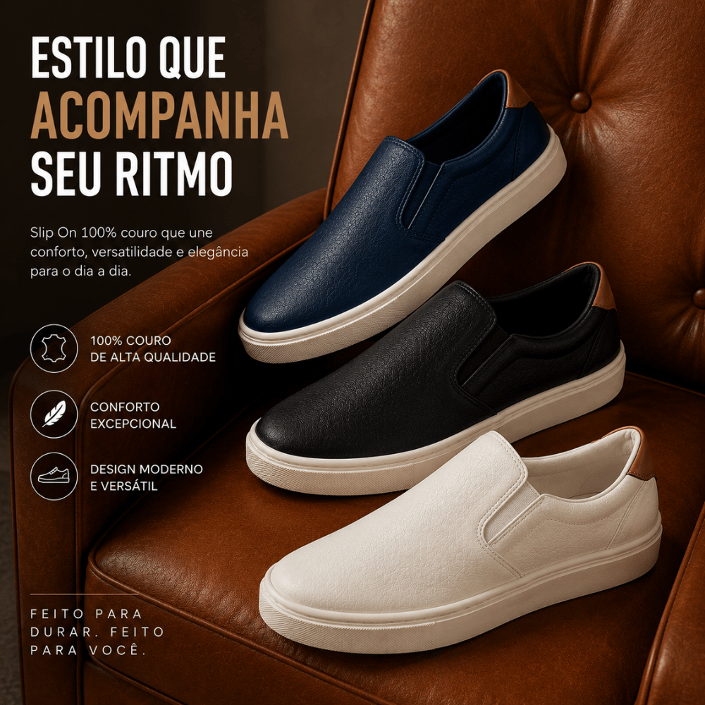 Sapatenis Slim Casual Iate Confortavel Slip On 100% Couro