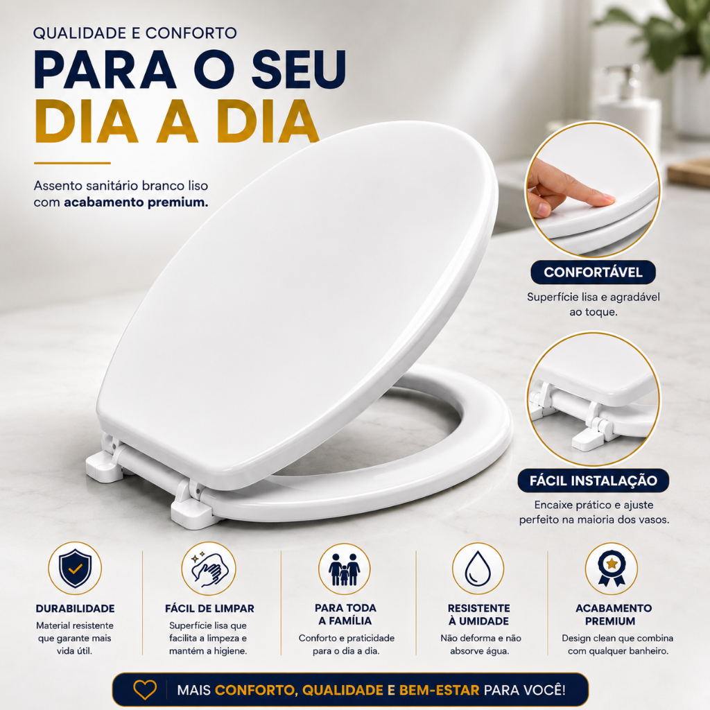 Assento Sanitário Almofadado Branco Universal Tampa Vaso Confortável Resistente