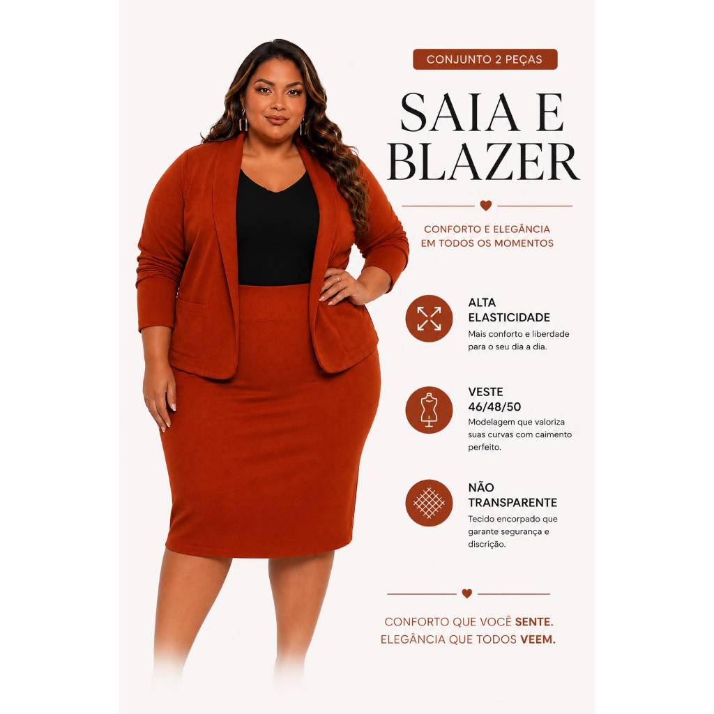 CONJUNTO FEMININO PLUS SIZE MODA EVANGELICA SAIA E BLAZER 2 PECAS MALHA MACIA E CONFORTAVEL
