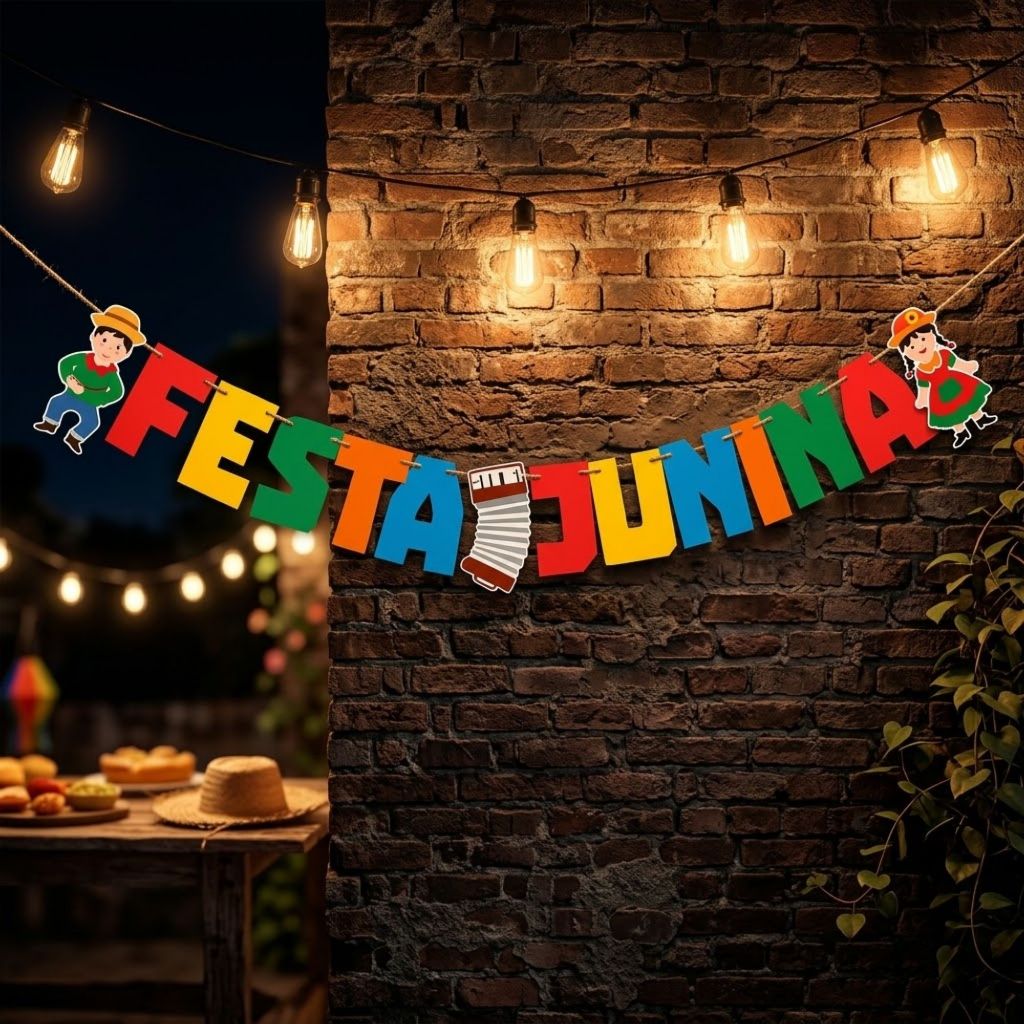 Kit 2 Varal Letreiro Festa Junina Faixa Decorativa de Bandeirinha Arraiá São João Festa Julina