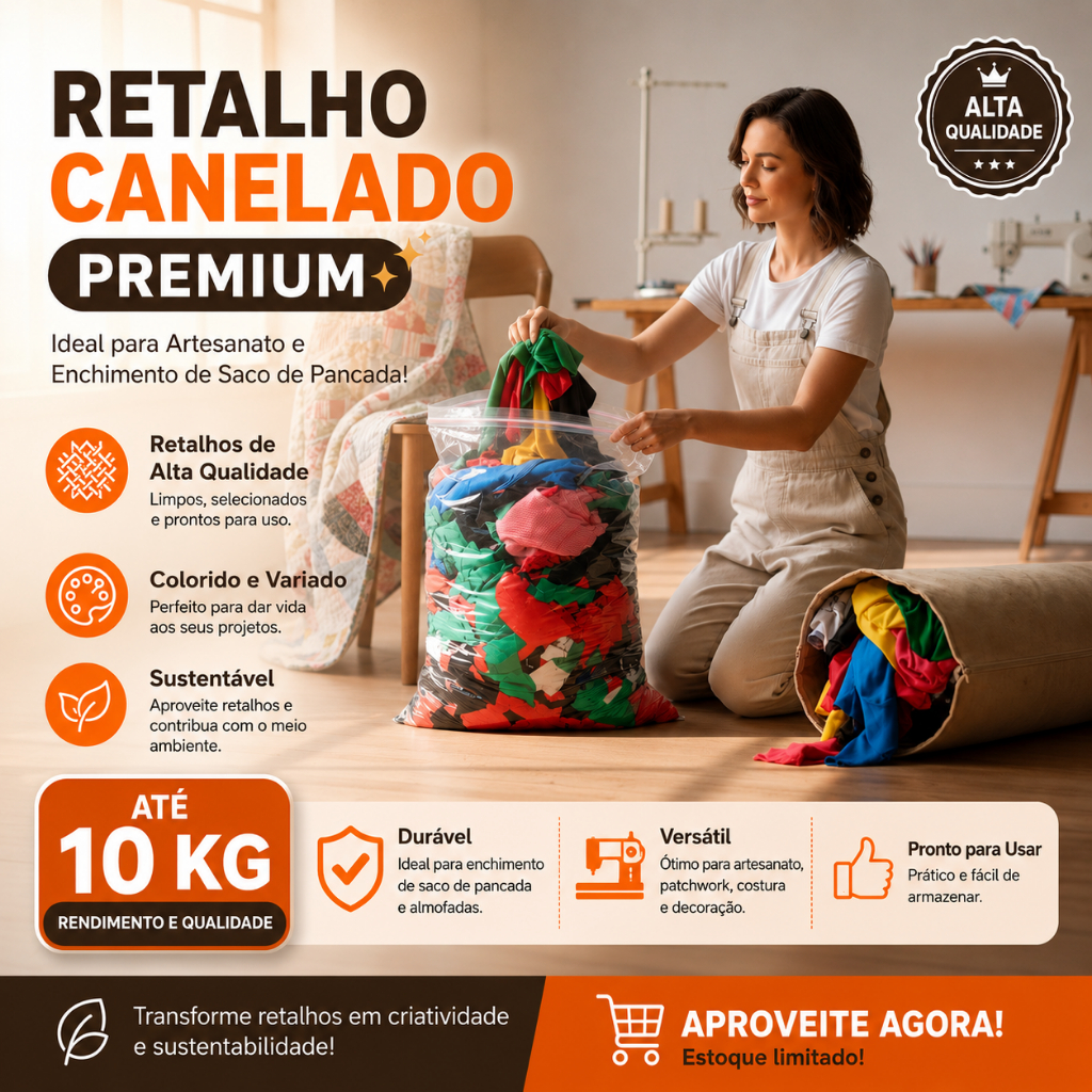 Retalho Canelado Premium - O Segredo para Lacinhos Incríveis e Enchimento de Saco de Pancada Perfeito! (Qualidade Superi