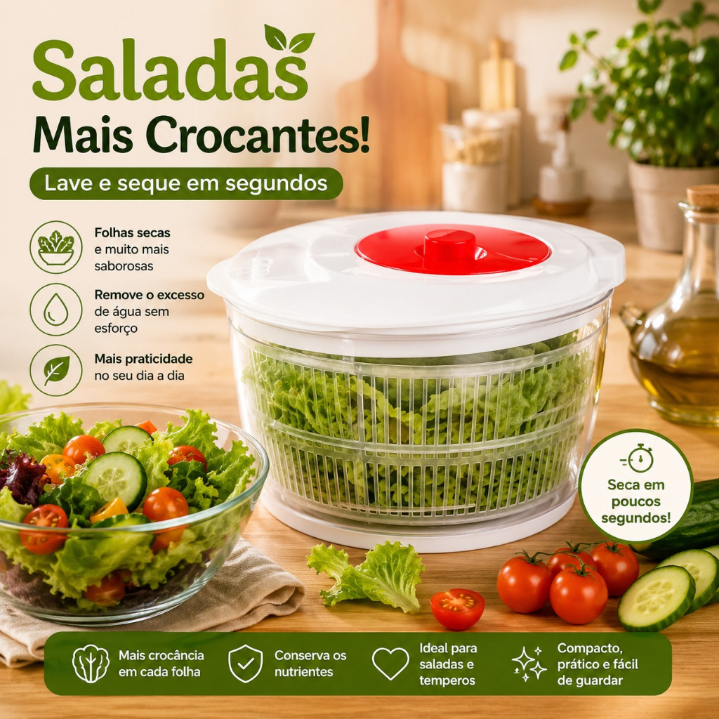 Centrifugador de Salada Manual Lava e Seca Folhas em Segundos