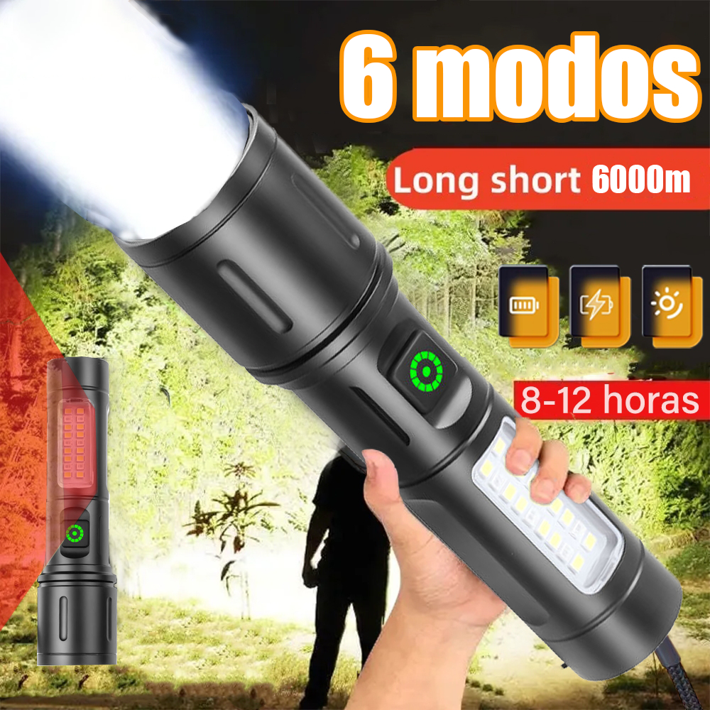 Lanterna Tática T9 P50 Super Potente 200000LM, USB Recarregável com Zoom e À Prova d'Água para Camping Sítio e Segurança