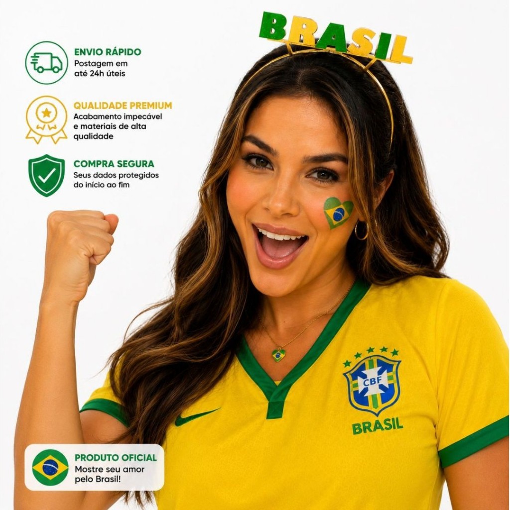 Arco de Cabelo Brasil Copa do Mundo 2026 Tiara Torcedora Seleção Brasileira Festa Futebol Verde Amarelo