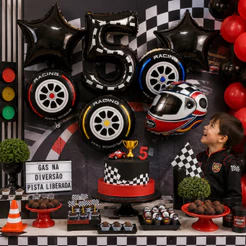 Kit 7 Balão Decoração Corrida Pneus Capacete Piloto Balões Decoração Aniversario Festa Infantil