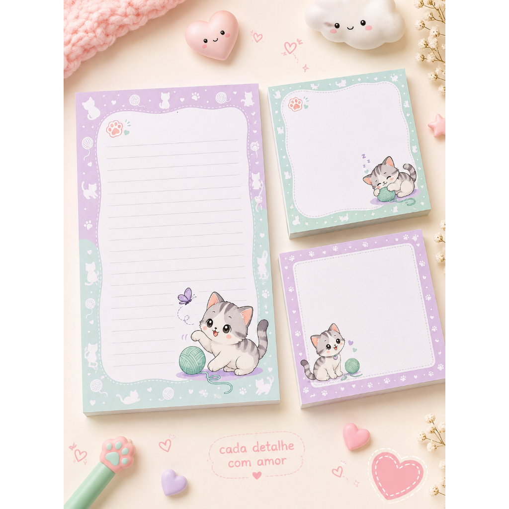 Kit Papelaria 3 Blocos de Notas Bloco de Anotações Memo Pad Com 30 Folhas Cada Rascunho Escolar