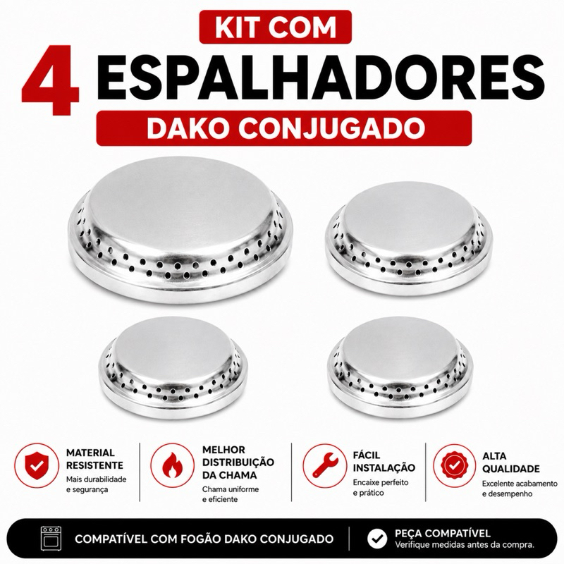 Kit 4 Espalhadores Conjugado Alumínio Para Fogão Dako Antigo