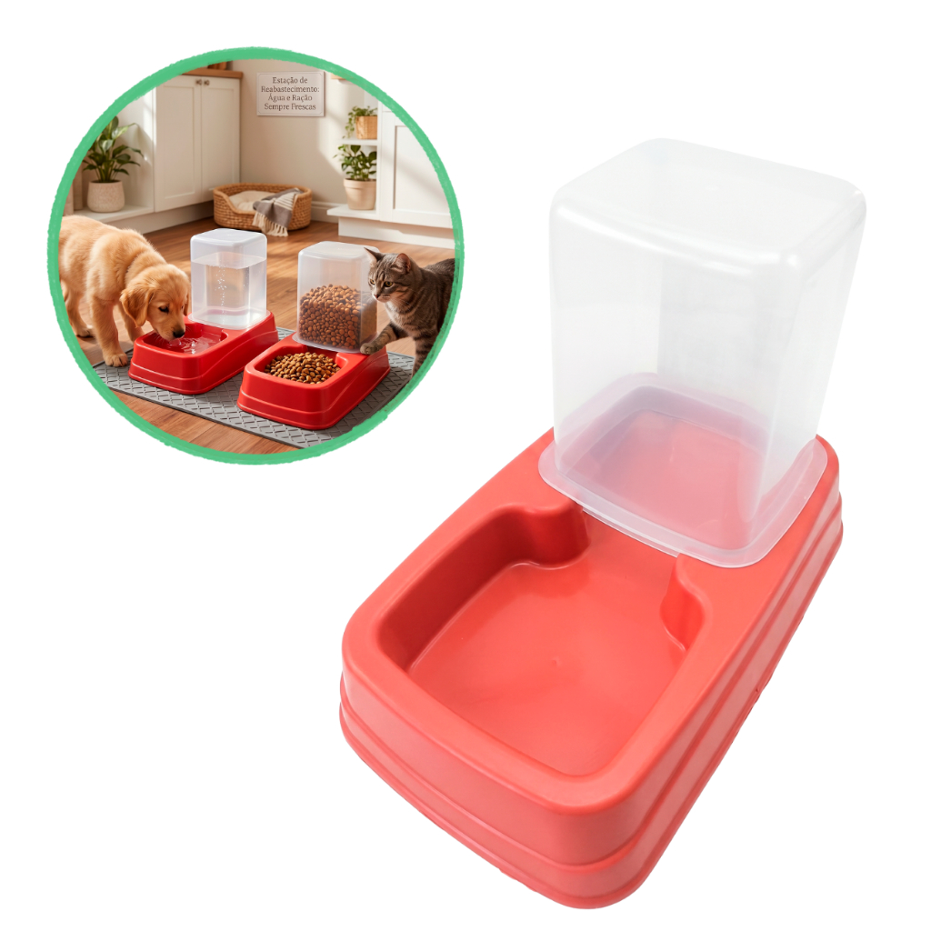 Bebedouro Comedouro Automático Pet Duplo Cachorro Gato Pote Ração Água Dispenser Gravidade 1,5l 1kg