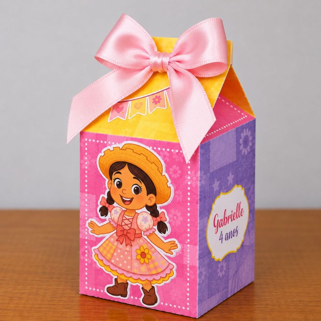 Kit 20 Caixa Milk Personalizada Festa Junina Rosa Pegue e Monte Lembrancinha Aniversário Infantil