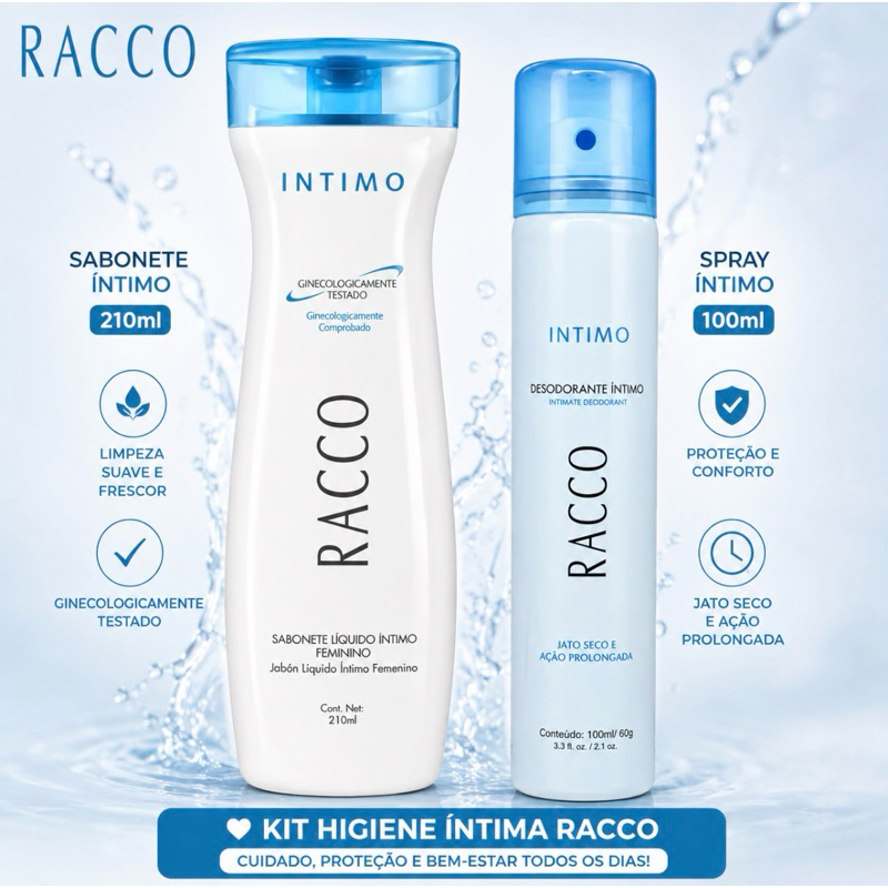 Kit Higiene Íntima Racco Sabonete Líquido 210ml + Spray Íntimo 100ml Original