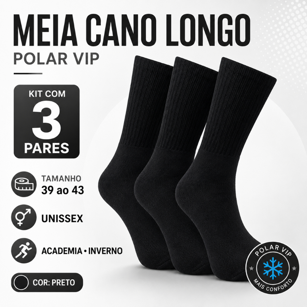Kit Meia Cano Longo Unissex Esportiva Academia Inverno 39 ao 43 Polar Vip