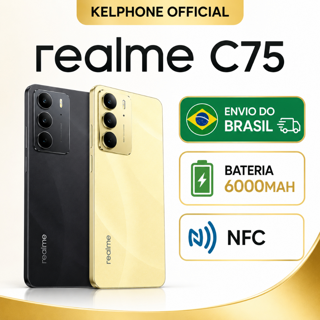 Realme C75 4G 256GB/8GB RAM Processador MediaTek Helio G92 Max Câmera 50MP 6000mAh Versão Global