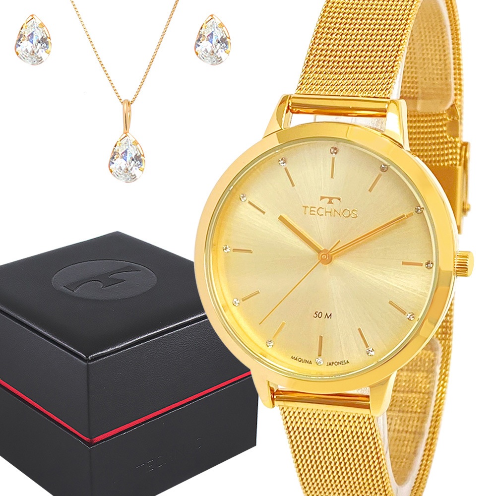 Relógio Feminino Technos Dourado Prova Dágua Top Original