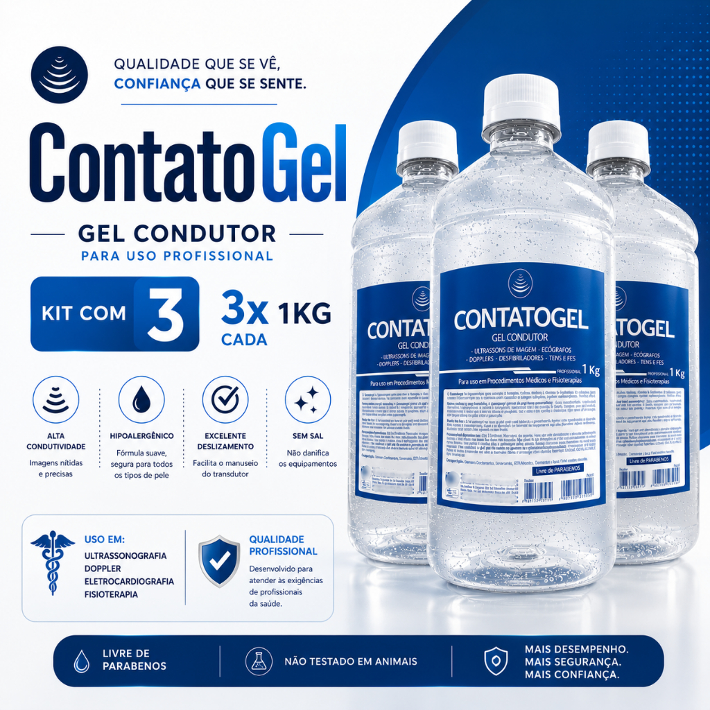 Kit 3x Gel Clinico Contato Condutor Ultrassom Incolor 1kg Frasco RMC Tens Fes