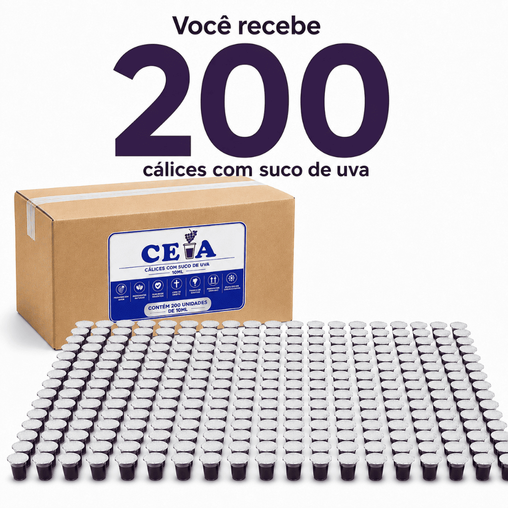 Cálice Santa Ceia 200 Unidades Com Suco de Uva Premium Individual Lacrado Higiênico Para Igreja e Eventos