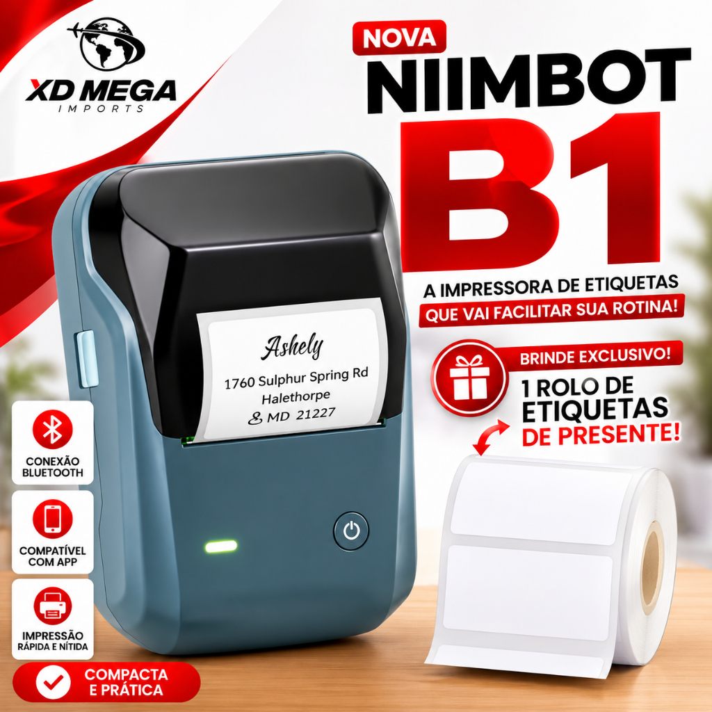 Impressora Etiquetas Niimbot B1 + 1 Rolo (pronta Entrega)