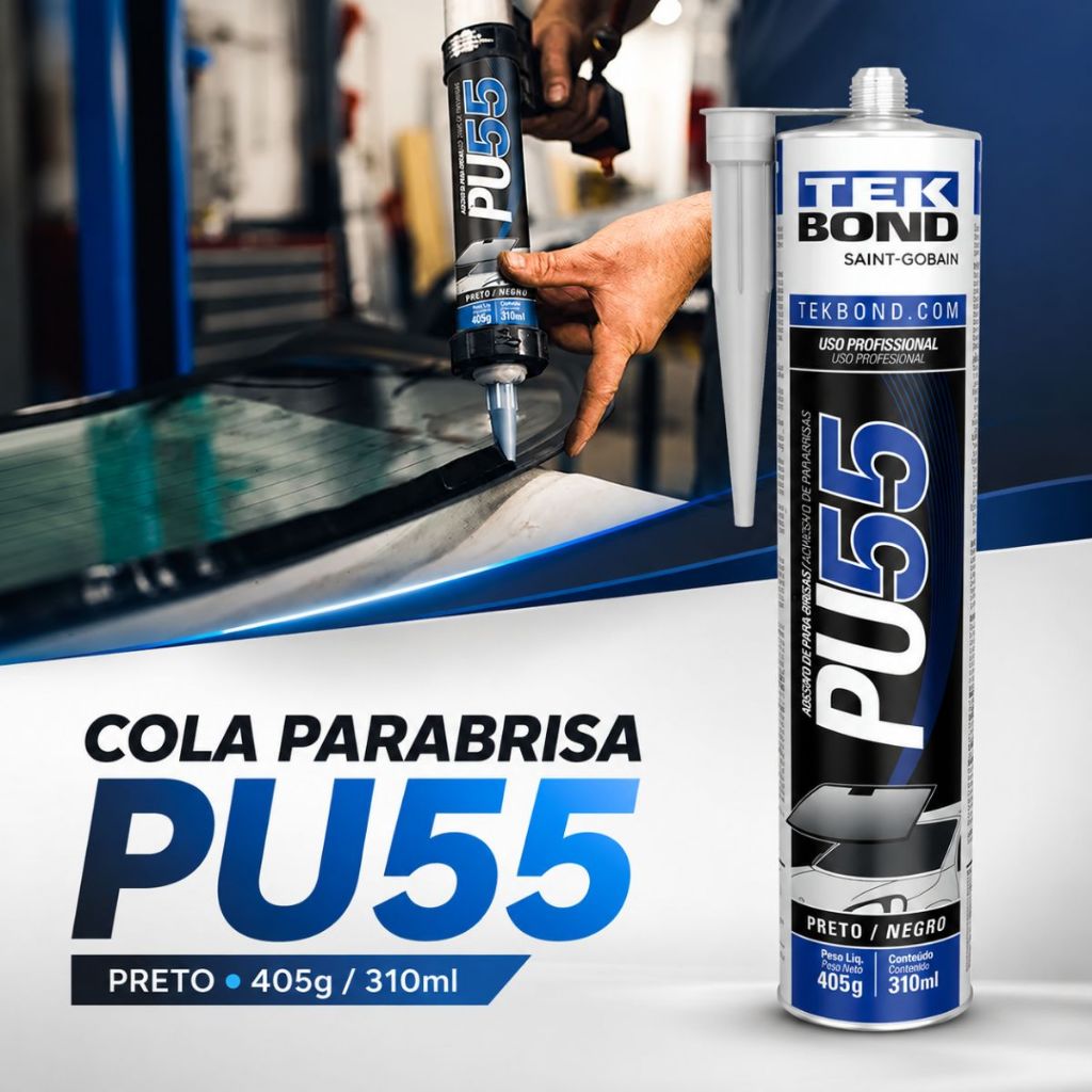 Cola Parabrisa PU55 Preto 405g/310ml Poliuretano Tekbond