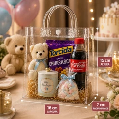 Kit 20 peças de sacos de presente transparente com alças sacos de presente de plástico PVC para casamento, 16x 15x 7 cm