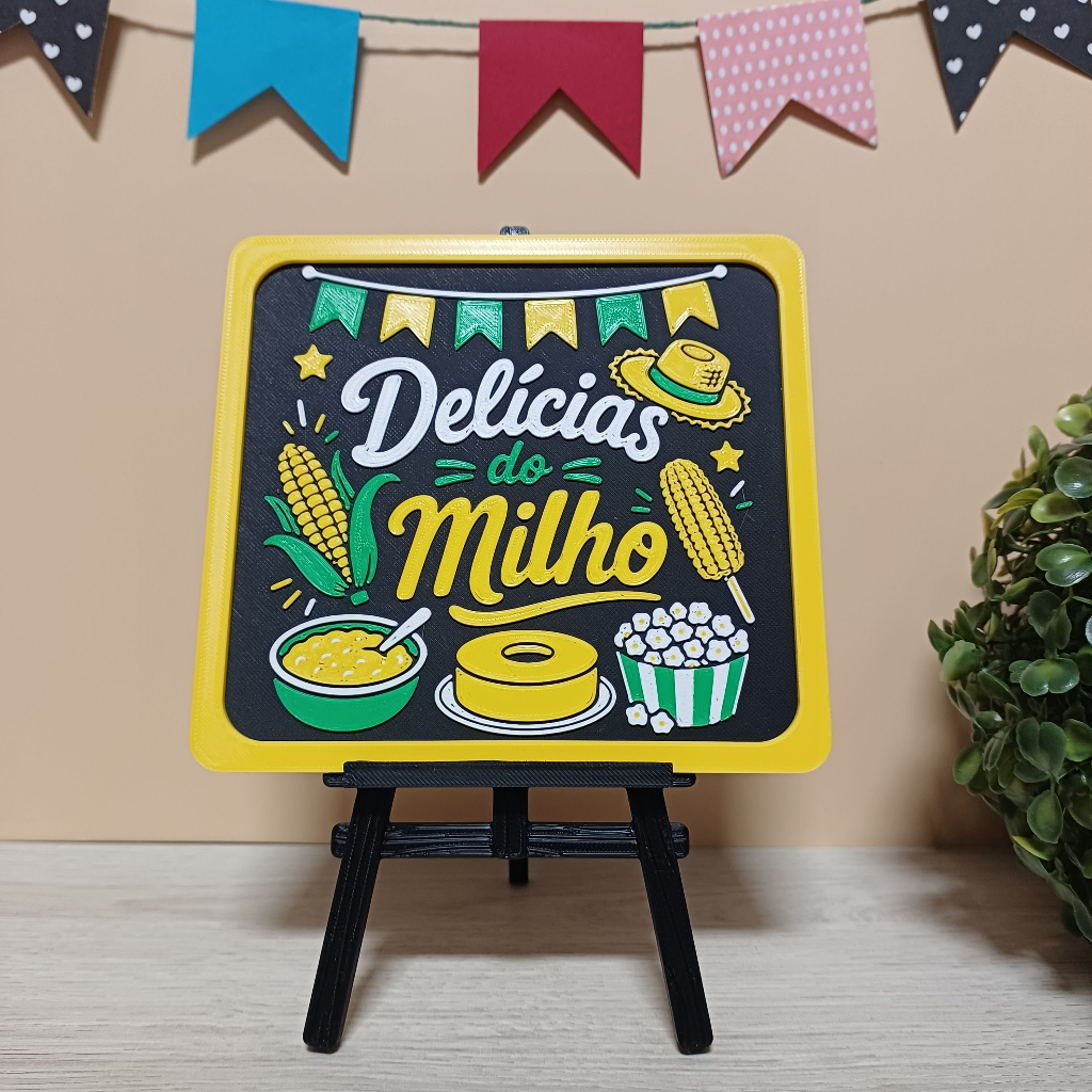 Placa Decorativa Delícias do Milho – Decoração Junina para Mesa, Arraiá e Festa