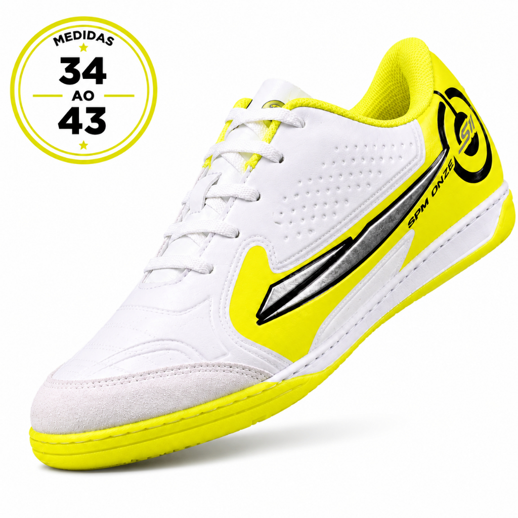 Chuteira Salão Oficial Futsal Futebol Quadra Profissional Bico de Couro Colada e Costurada Masculina
