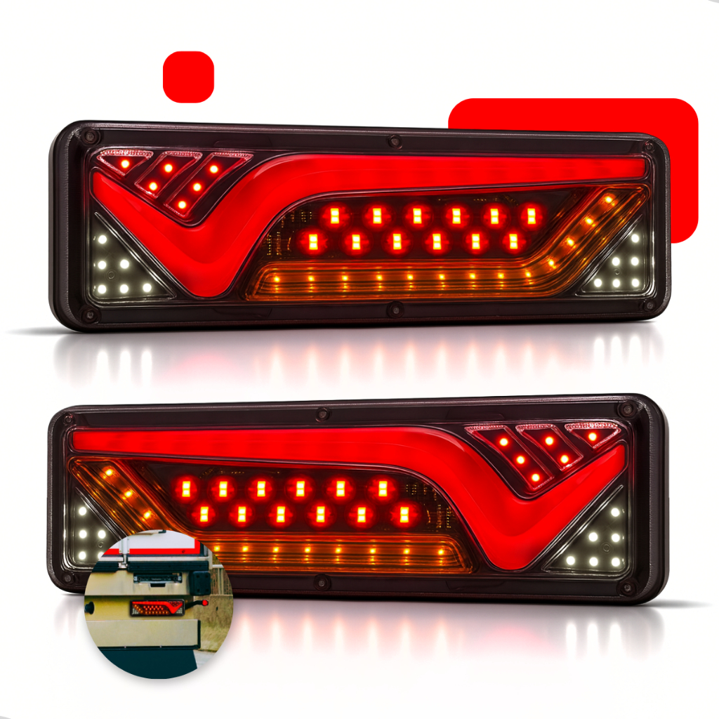 Par Lanterna Traseira Led Sequencial Caminhão Hr 1113 1618 Sinaleira Carretinha F4000 12v / 24v Baú Truck Tanque Modelo
