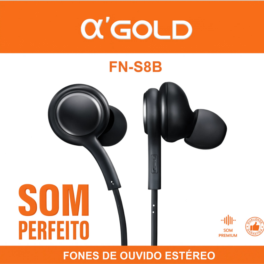 Fone de Ouvido A'Gold FN S8 Preto P2 3.5mm com Microfone e Controle de volume Preto Nylon