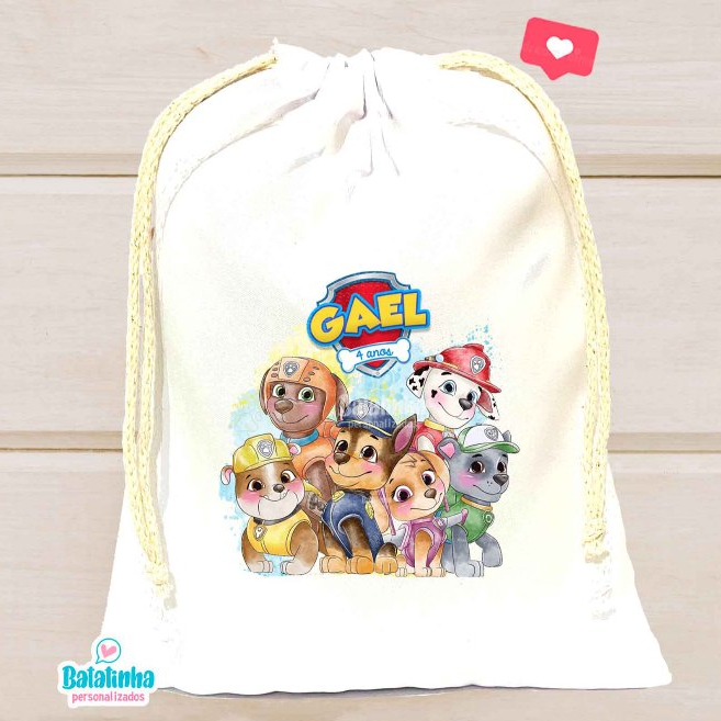 Saquinho surpresa Patrulha Canina personalizado para lembrancinha 20und