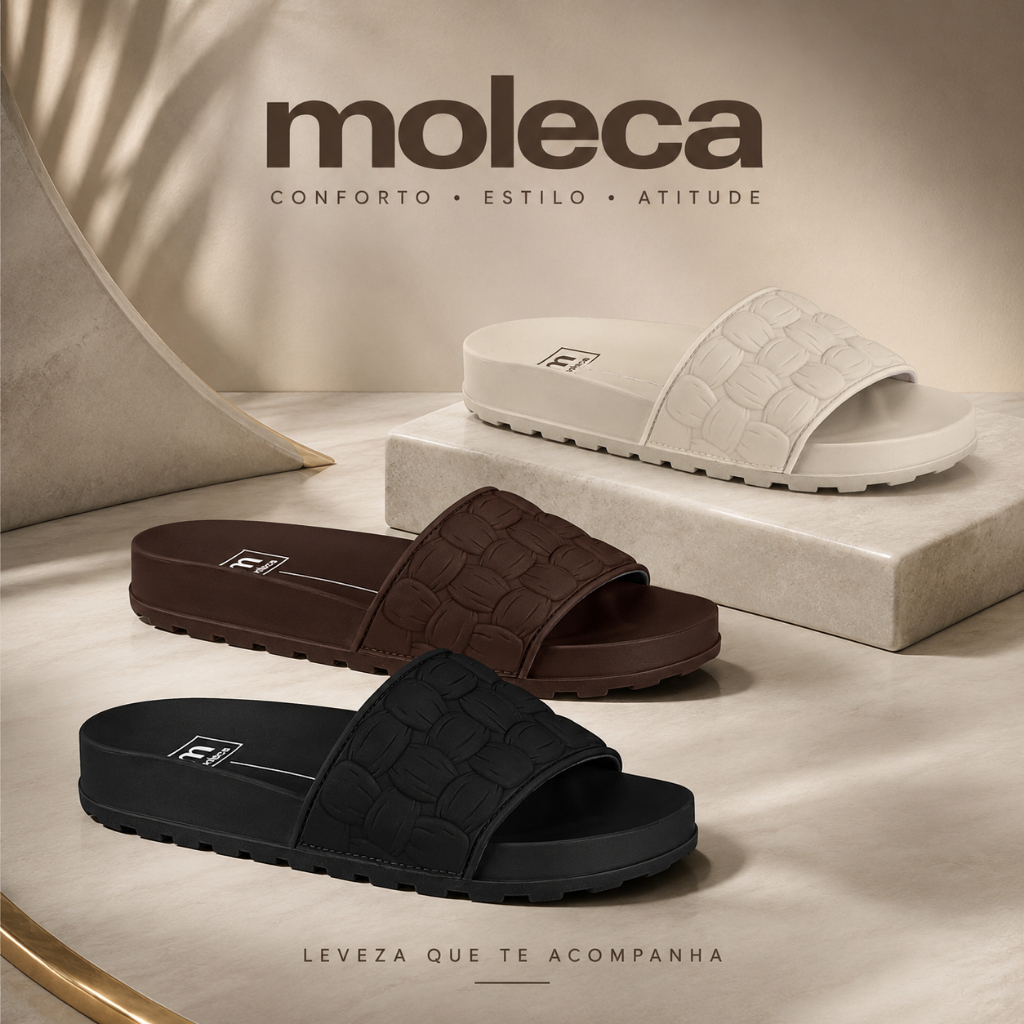 Sandália Slide Feminina Moleca Rasteira Leve Confortável Moda Feminina Original Moda Tendência