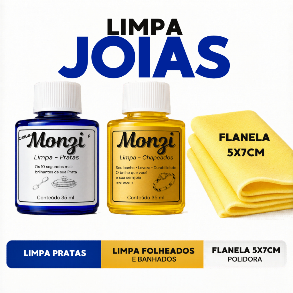 Limpa Joias Monzi / Flanela Magica / Limpa Prata / Limpa Folheado e Banhado para Joias Brilhantes