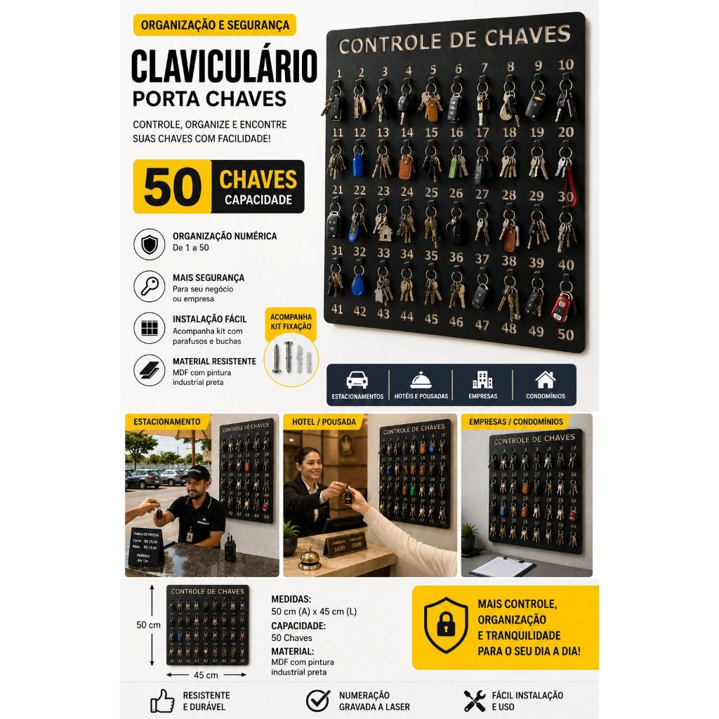 Porta 50 Chave CLAVICULÁRIO Estacionamento Pousada Condomínio Empresa Imobiliária Hotel Organizador