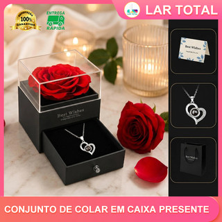 Colar feminino caixa rosa, presente namorada, esposa, amiga, Dia dos Namorados e Dia das Mães