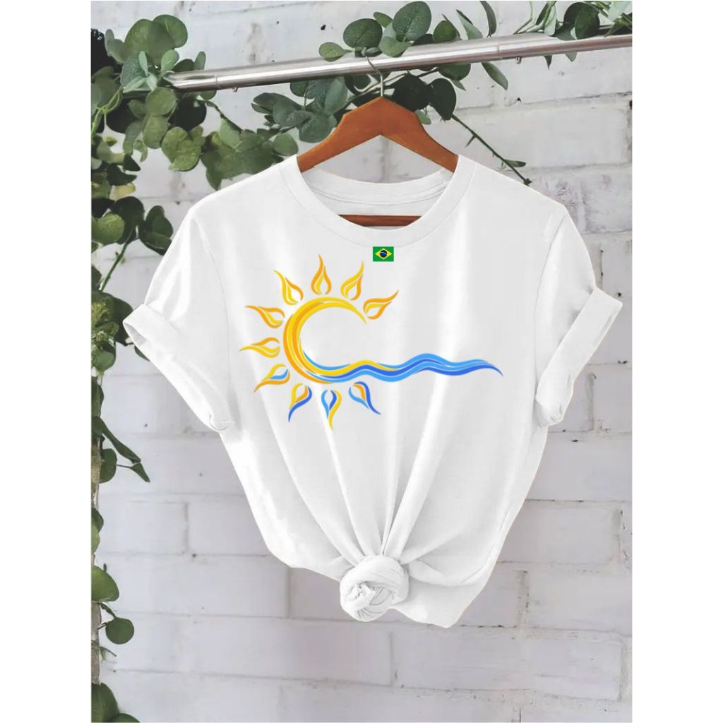 Blusa feminina estilosa tradicional camiseta 100%algodão cool natureza cultura brasilidades sol brasil — imagem 2 de 2