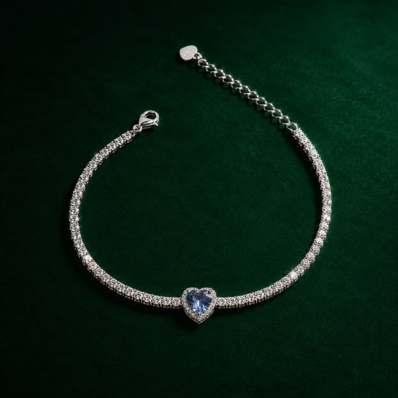 Pulseira Coração Azul Riviera Prata 925 Charmosa e Sofisticada