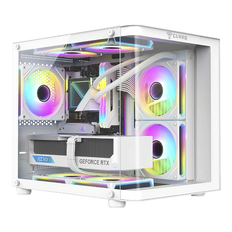 Gabinete PC Gamer Clanm Rodan Snow Branco Vidro Temperado Mid Tower Fonte ATX 4 Slots Micro-ATX mATX