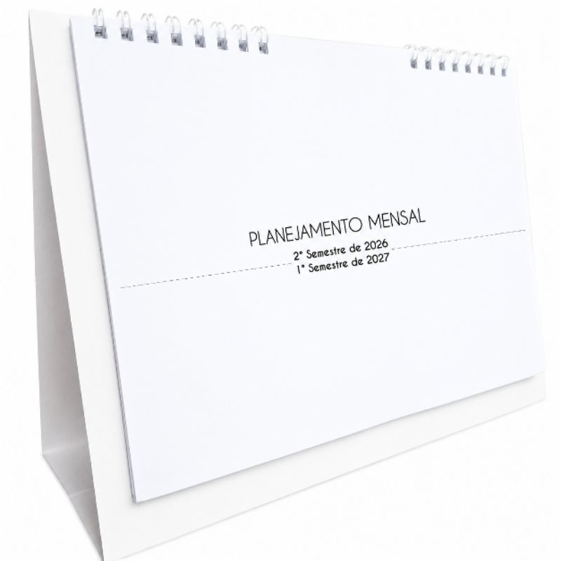 Calendário de Mesa Semestral 2/2026 e 1/2027, Datado e Com Espaço Para Planejamento, A5 Design Clean