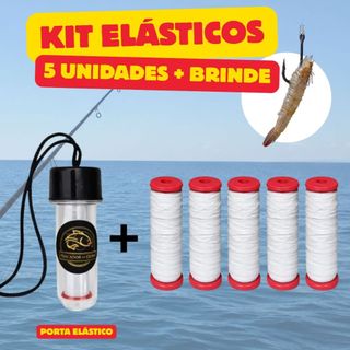 KIT 5 Linha Elástica Elastic para Amarrar Isca Pesca 110m + Suporte de Linha Personalizado