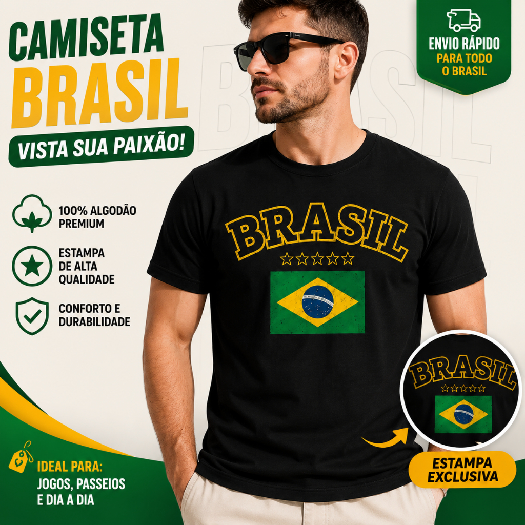 Camiseta Brasil Masculina e Feminina Camisa Torcedor Copa Do Mundo Blusa Algodão Premium Casual Estampada