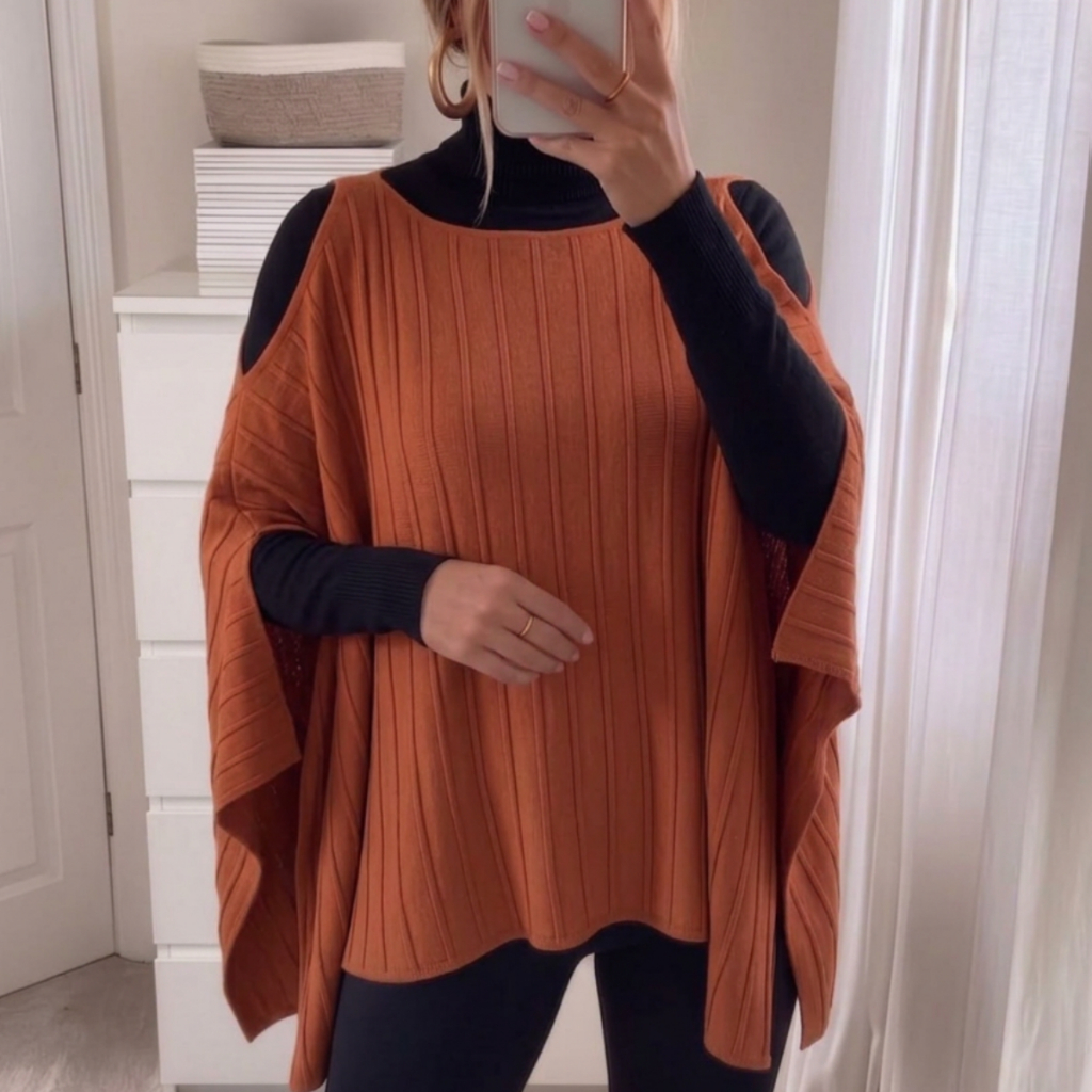 Poncho Casaco Tricô Inverno Quentinho Feminino Kimono Tricot Elegante Inverno
