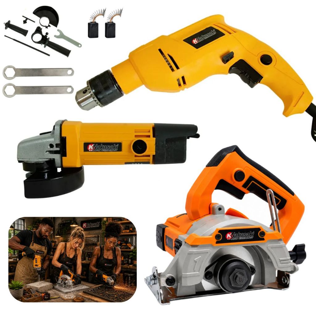 Kit Furadeira Impacto 1000W 13mm Esmerilhadeira 1000W 115mm Serra Mármore 1000W 110mm ENVIO IMEDIATO