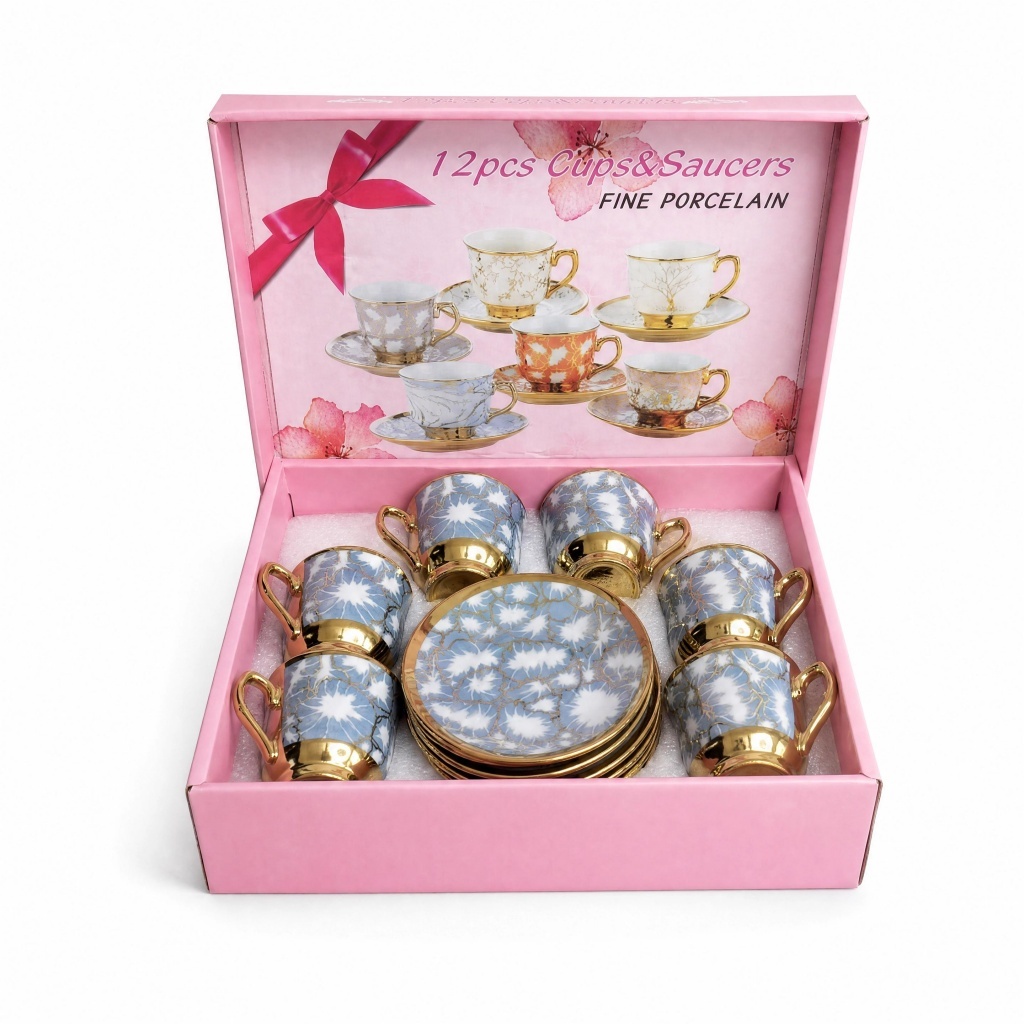 Xícara de café kit com 12 peças de Cerâmica em porcelana ideal para uso doméstico presente